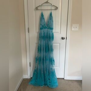 Blue floral design prom dress size M